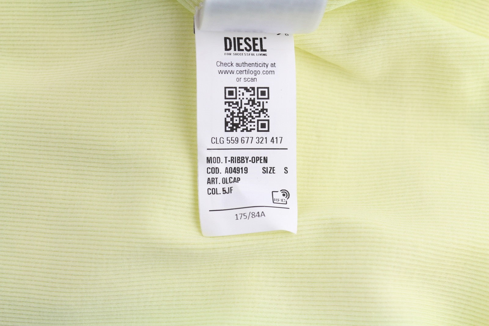 DIESEL T-Ribby-Open moteriški marškinėliai S dydžio geltoni kardiganai su sagomis ir trumpais briaunotais raštais 