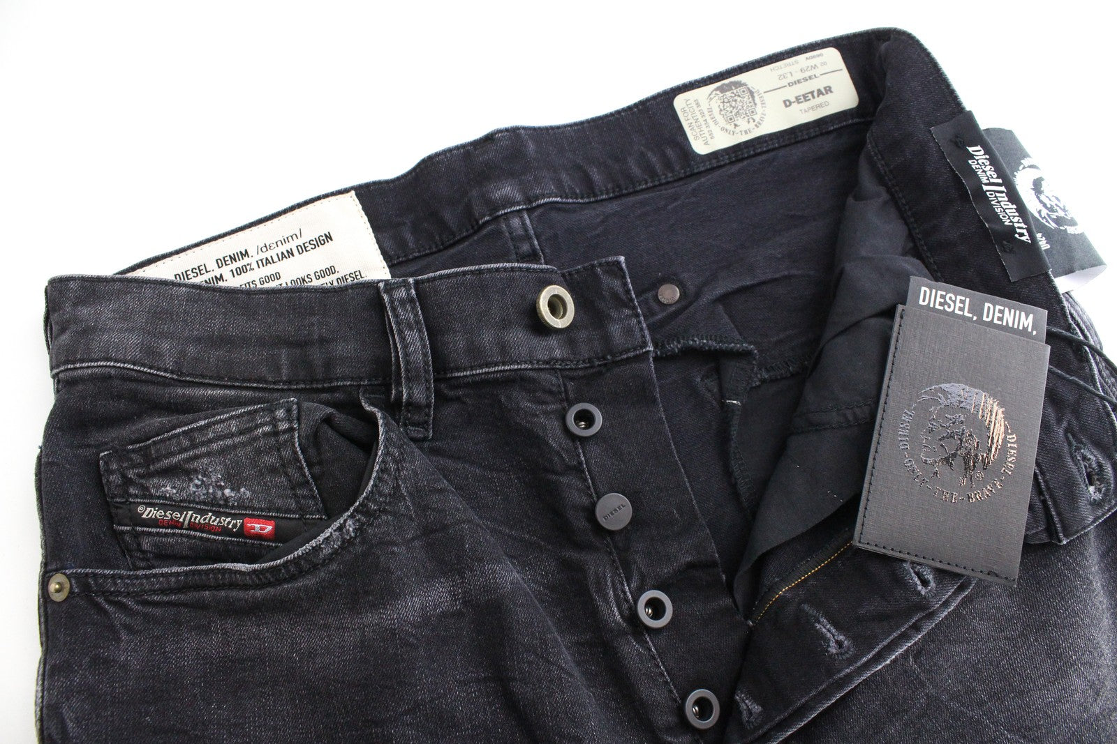 DIESEL D-Eetar 069DV vyriški džinsai W29/L32 siaurėjantys tamprūs pilki su sagomis 