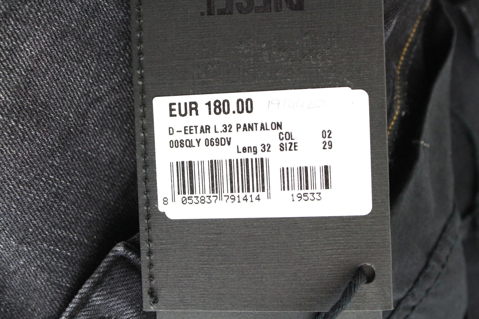 DIESEL D-Eetar 069DV vyriški džinsai W29/L32 siaurėjantys tamprūs pilki su sagomis 