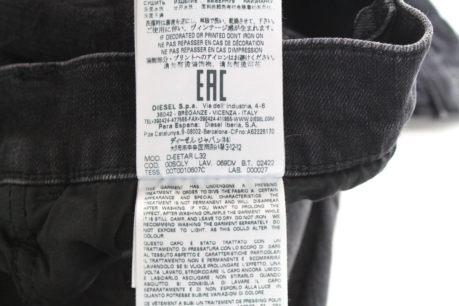 DIESEL D-Eetar 069DV vyriški džinsai W29/L32 siaurėjantys tamprūs pilki su sagomis 