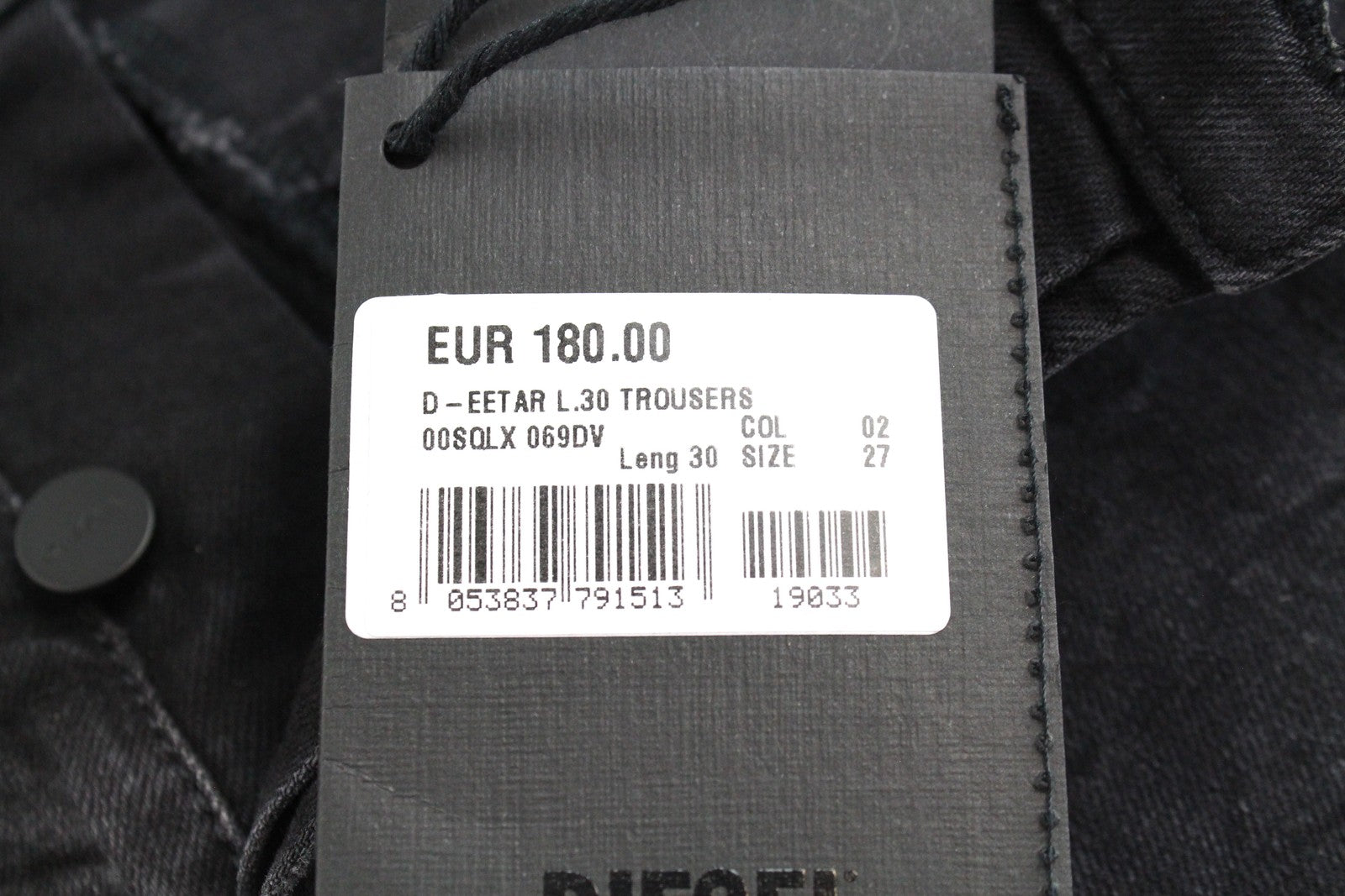 DIESEL D-Eetar 069DV vyriški džinsai W27/L30 siaurėjantys, plėšyti, tamprūs, pilki berniukams 