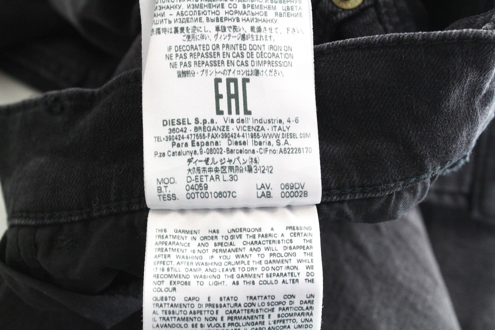 DIESEL D-Eetar 069DV vyriški džinsai W27/L30 siaurėjantys, plėšyti, tamprūs, pilki berniukams 