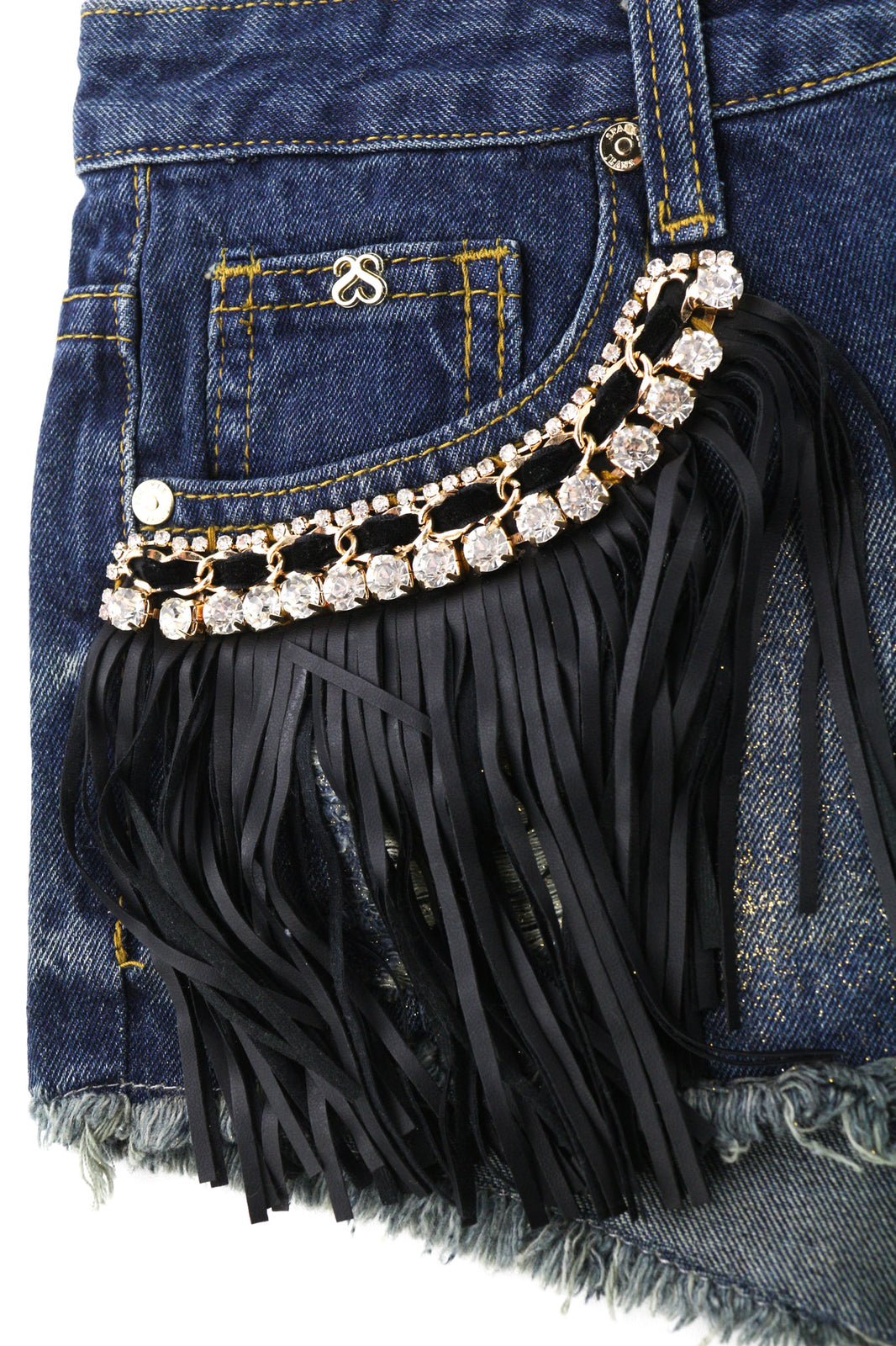 SPARKLE moteriški šortai 1 mėlyni medvilniniai džinsiniai kutais su detalėmis vasarine iškirpte 