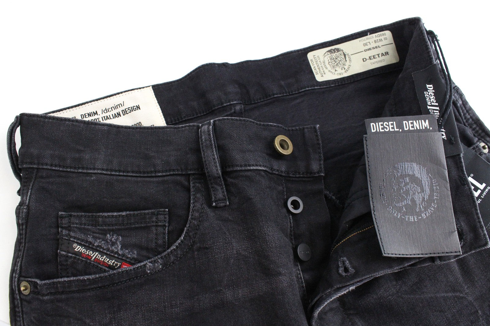 DIESEL D-Eetar 069DV vyriški džinsai W28/L30 siaurėjantys, plėšyti, tamprūs, pilki 