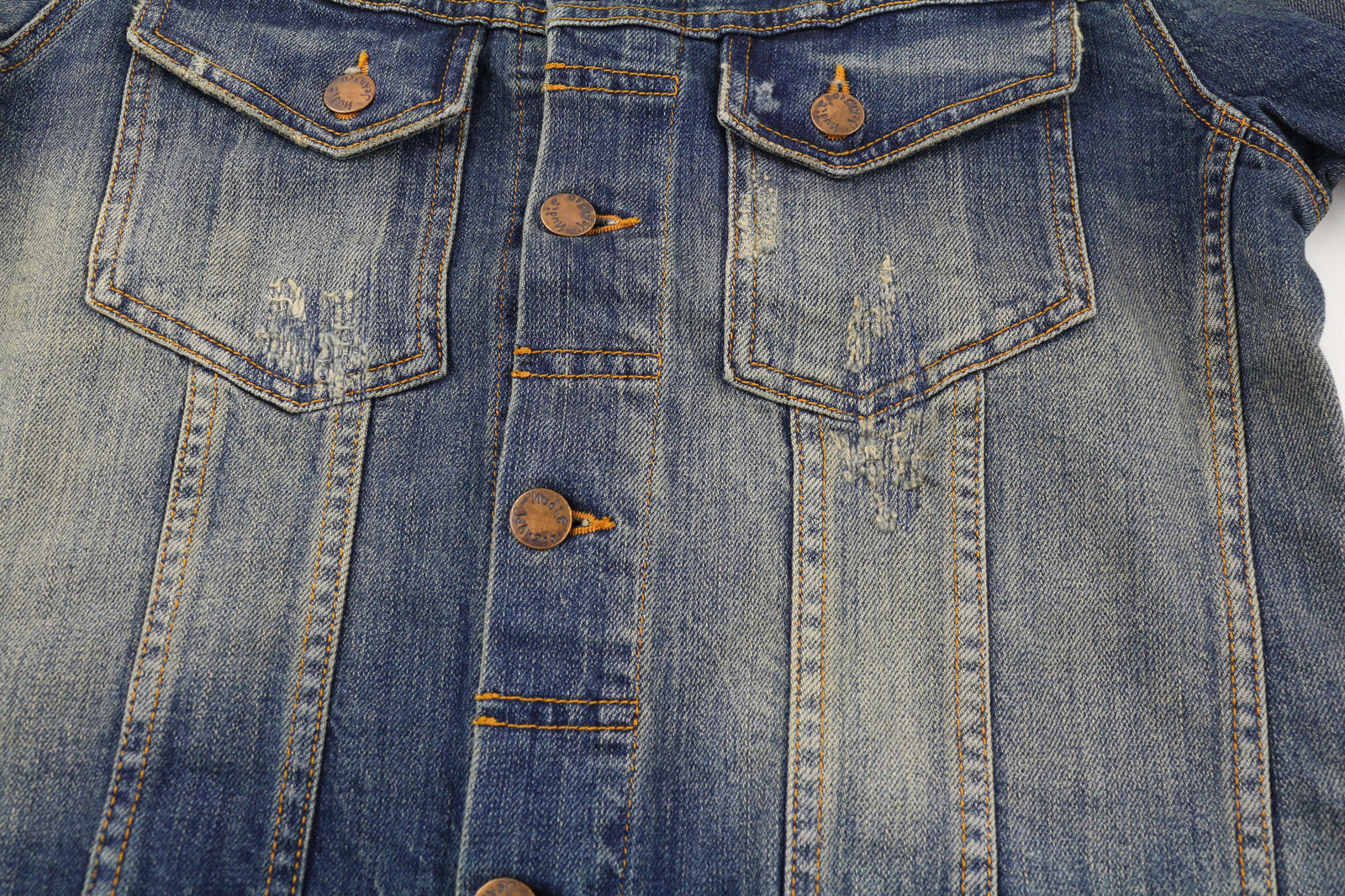 NUDIE vyriška striukė S su dirbtinės odos raštu, mėlyna, PL kaklo iškirpte, be pamušalo, su kišenėmis, sagų užsegimu, logotipu. 