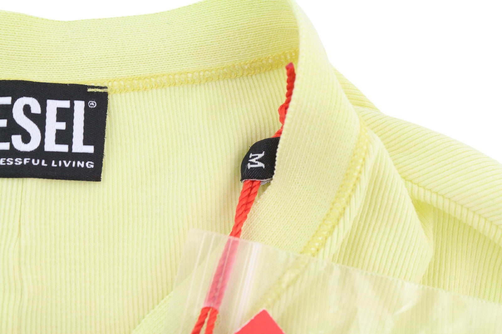 DIESEL T-Ribby-Open moteriški marškinėliai M geltoni kardiganai su sagomis ir trumpais briaunotais logotipais