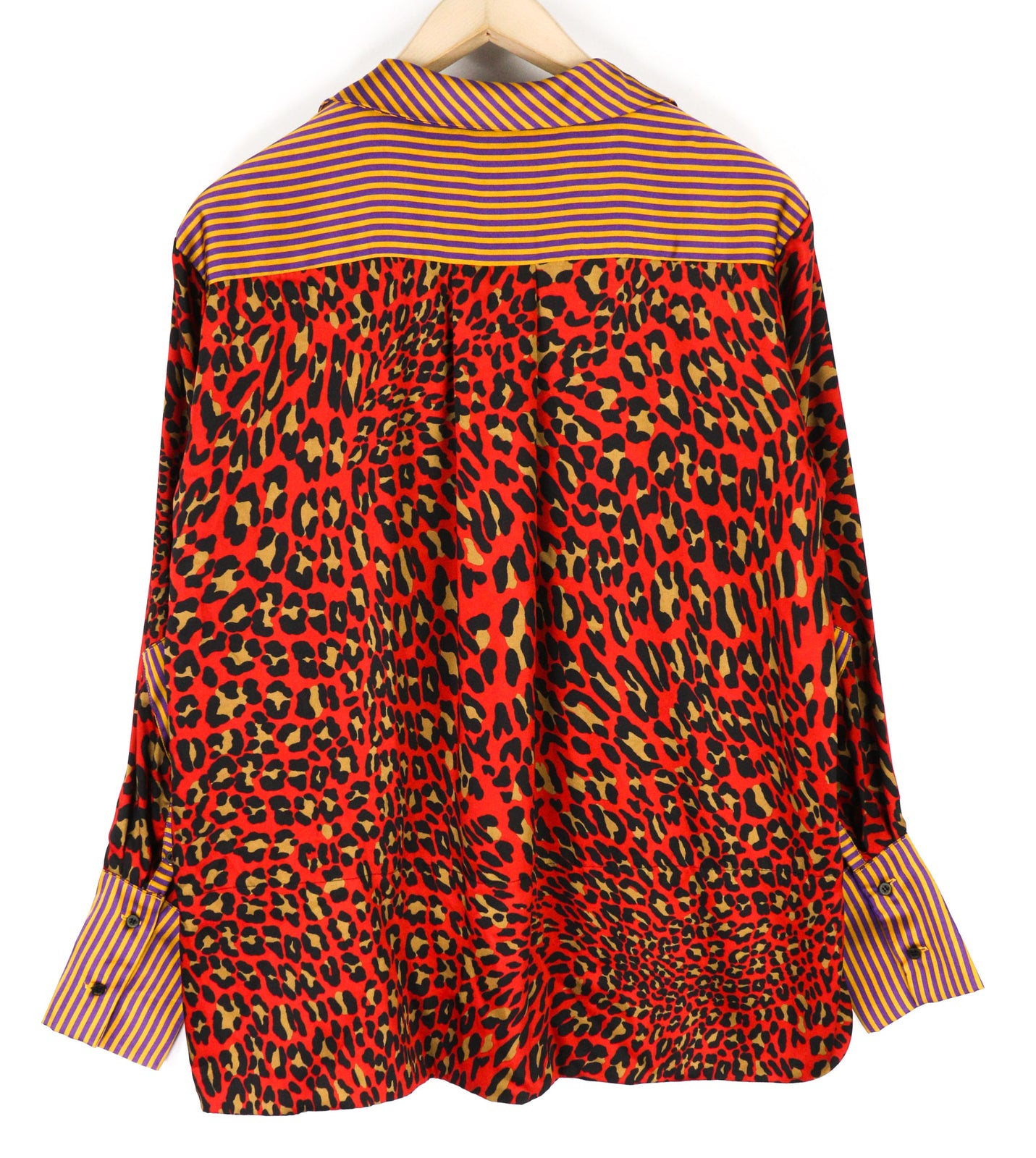 JJ GARELLA moteriški marškinėliai 42 raudoni ilgomis rankovėmis su gyvūnų gepardo raštu ir sagomis 