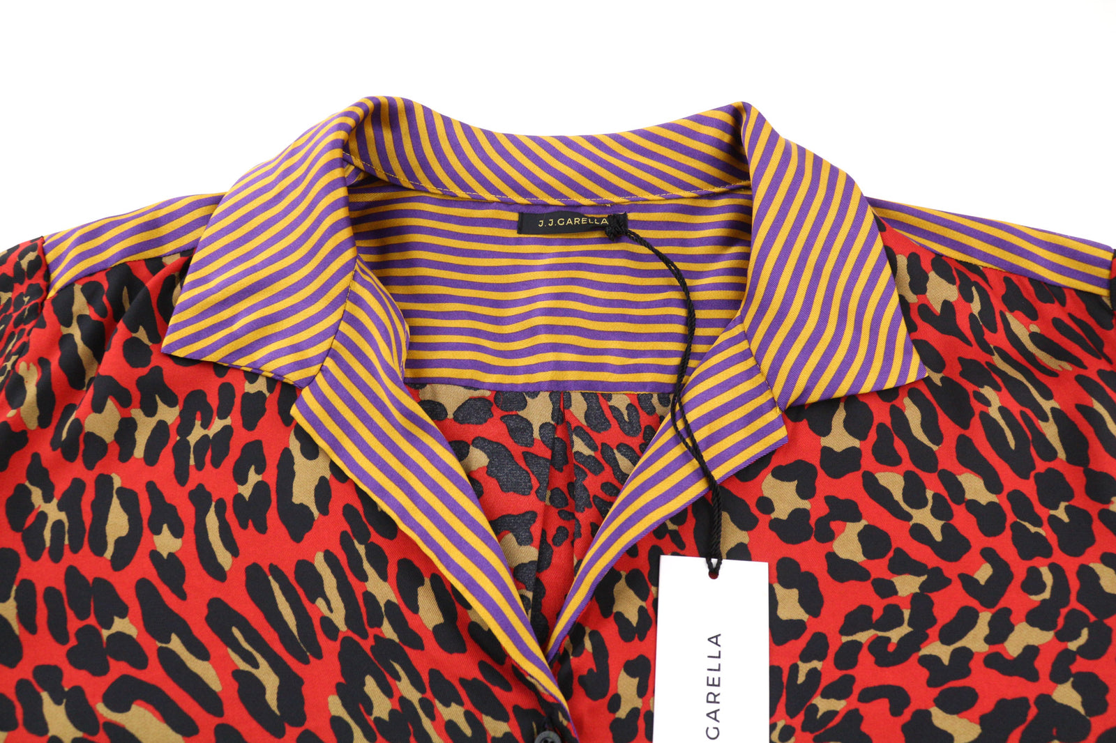 JJ GARELLA moteriški marškinėliai 42 raudoni ilgomis rankovėmis su gyvūnų gepardo raštu ir sagomis 