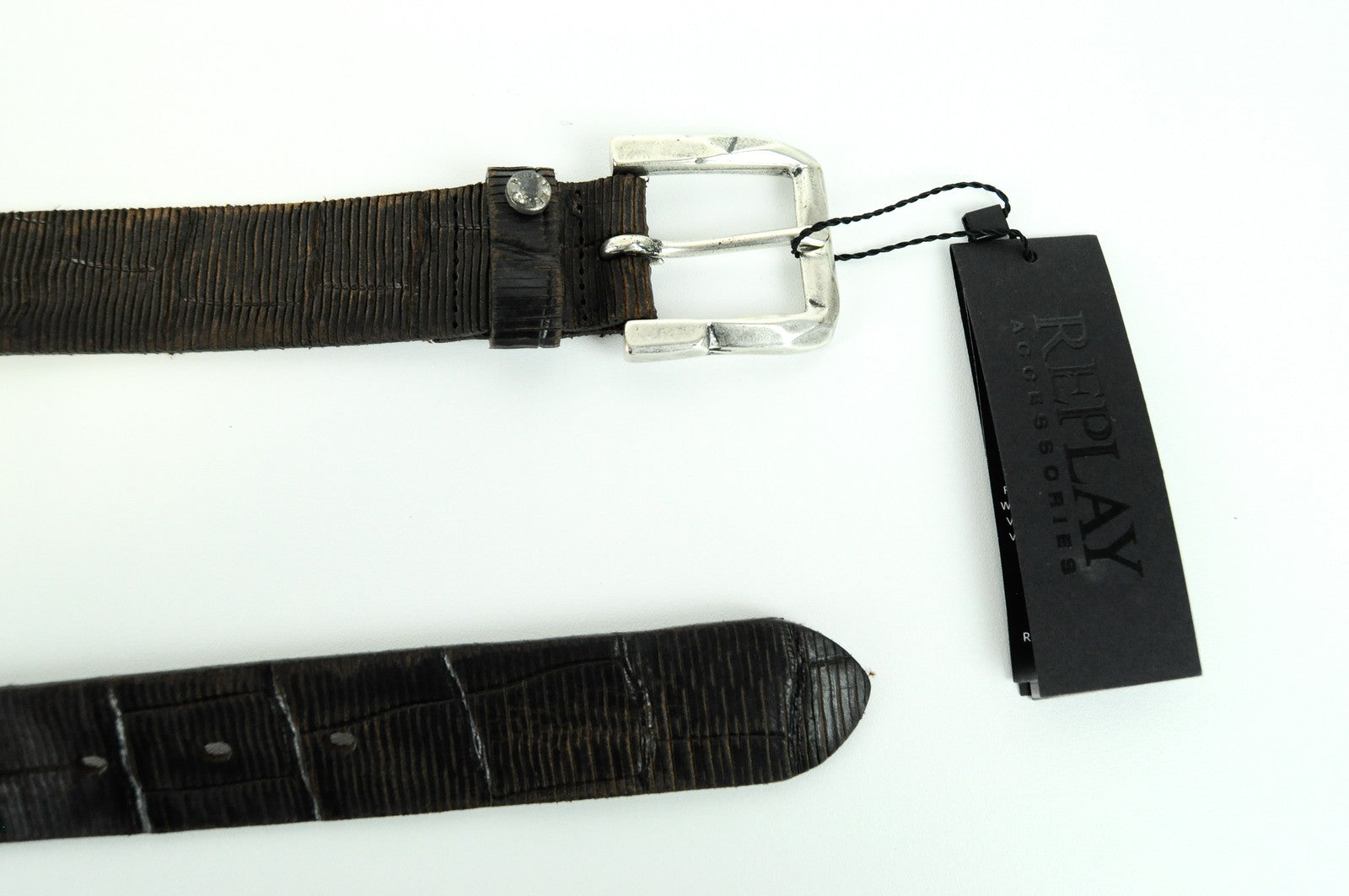 REPLAY rudas odinis diržas, 85 cm, raštuotas, jaučio odos, su sagtimi, vyriškas aksesuaras 