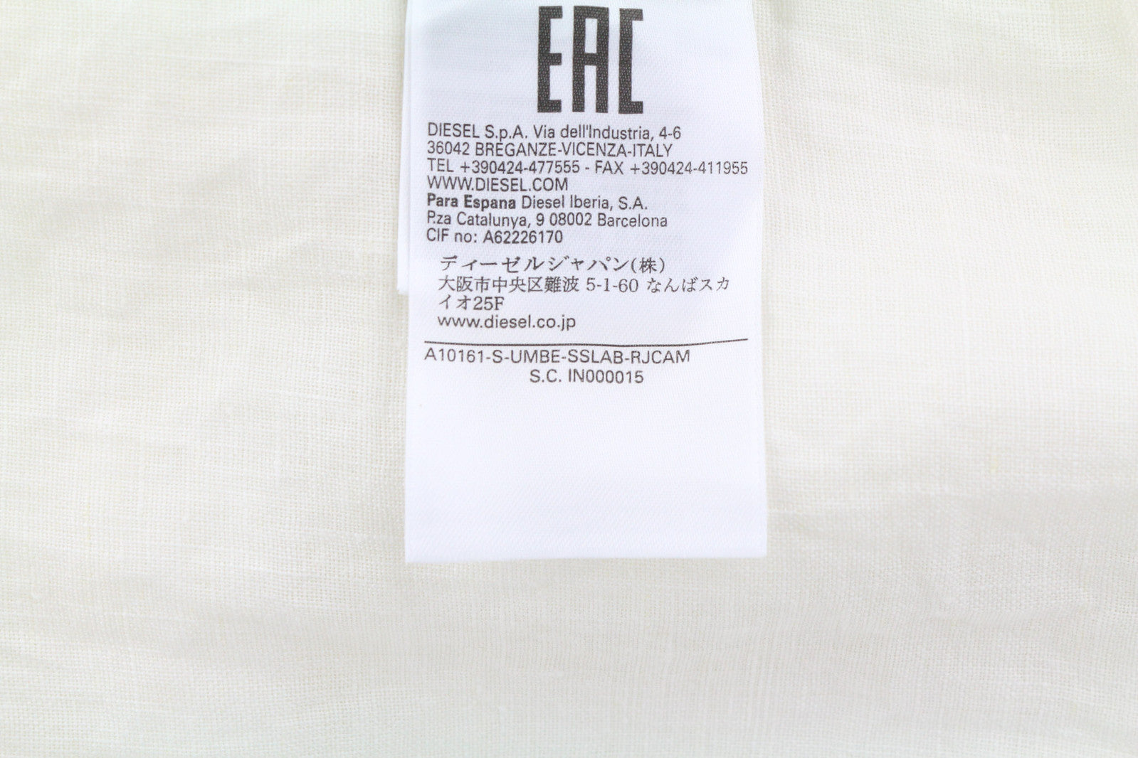 DIESEL S-Umbe-Sslab vyriški marškinėliai L, balti, trumpomis rankovėmis, lininiai, platėjančios iškirptės, RRP 150 € 