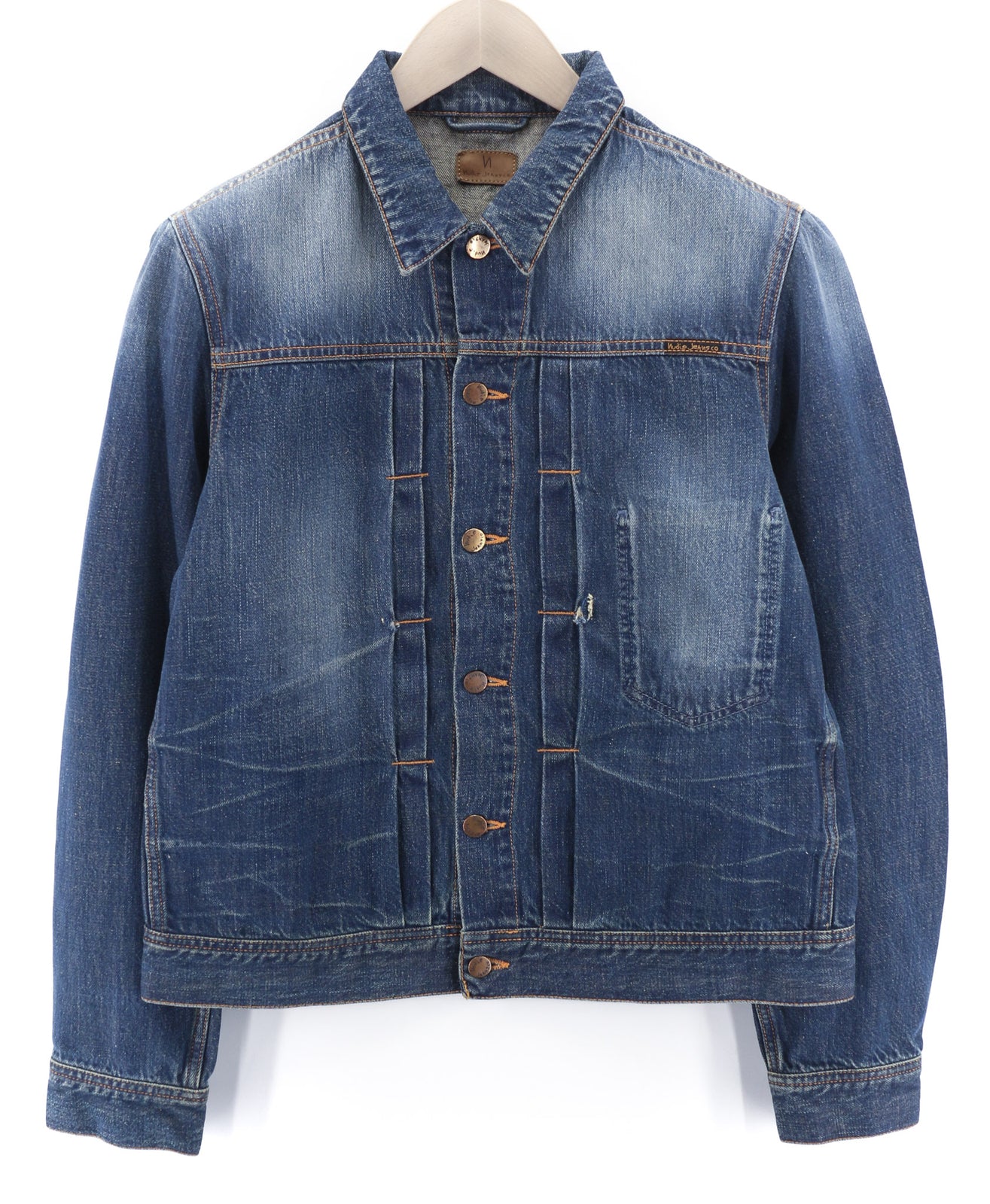 NUDIE Sonny Rig Orta Men Jacket M Faded Denim Unlined Button Closure PL Neck