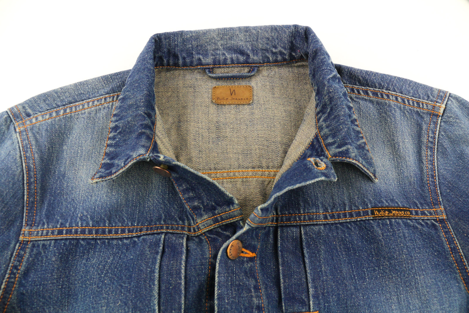 NUDIE Sonny Rig Orta Men Jacket M Faded Denim Unlined Button Closure PL Neck
