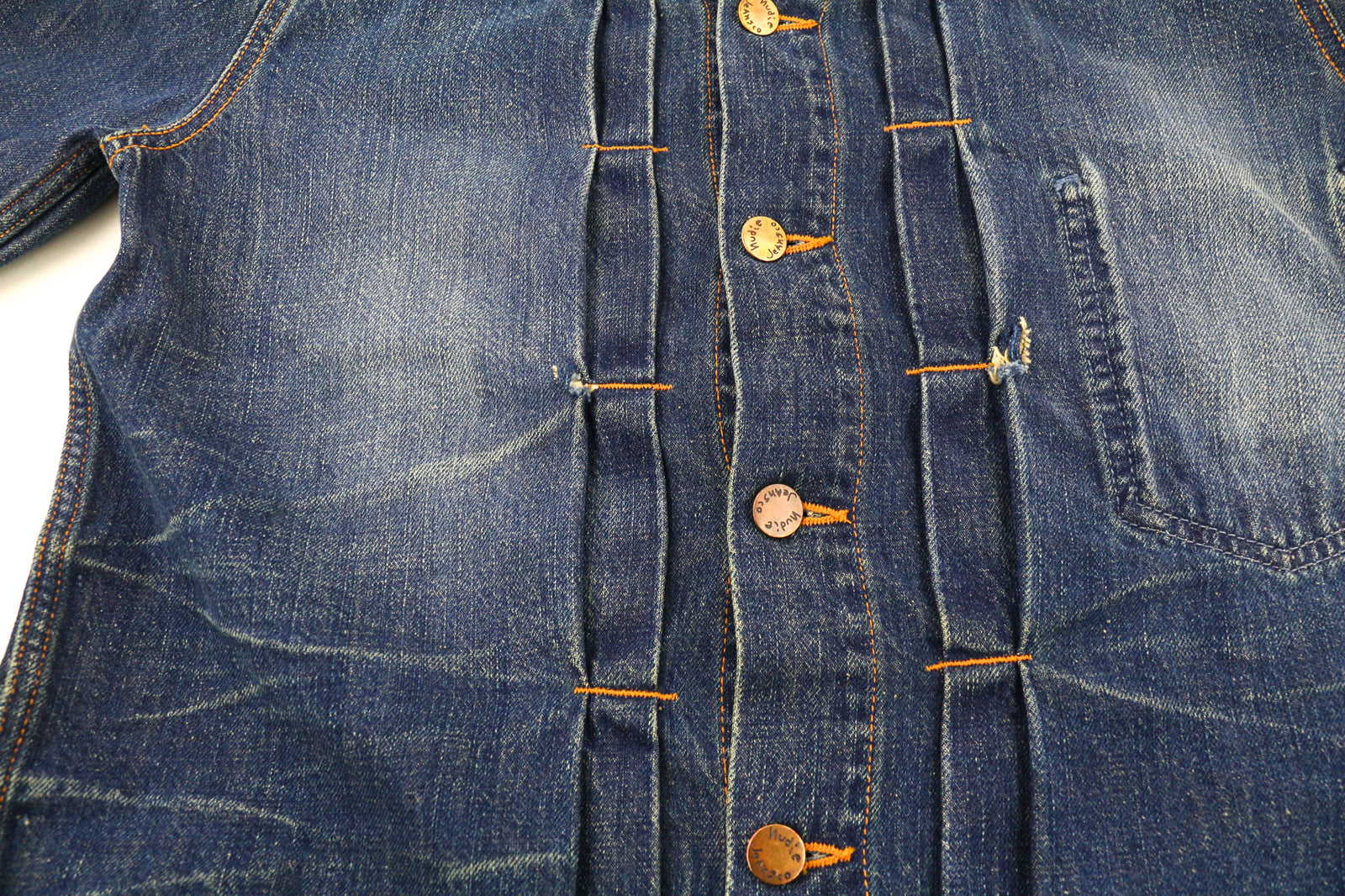 NUDIE Sonny Rig Orta Men Jacket M Faded Denim Unlined Button Closure PL Neck