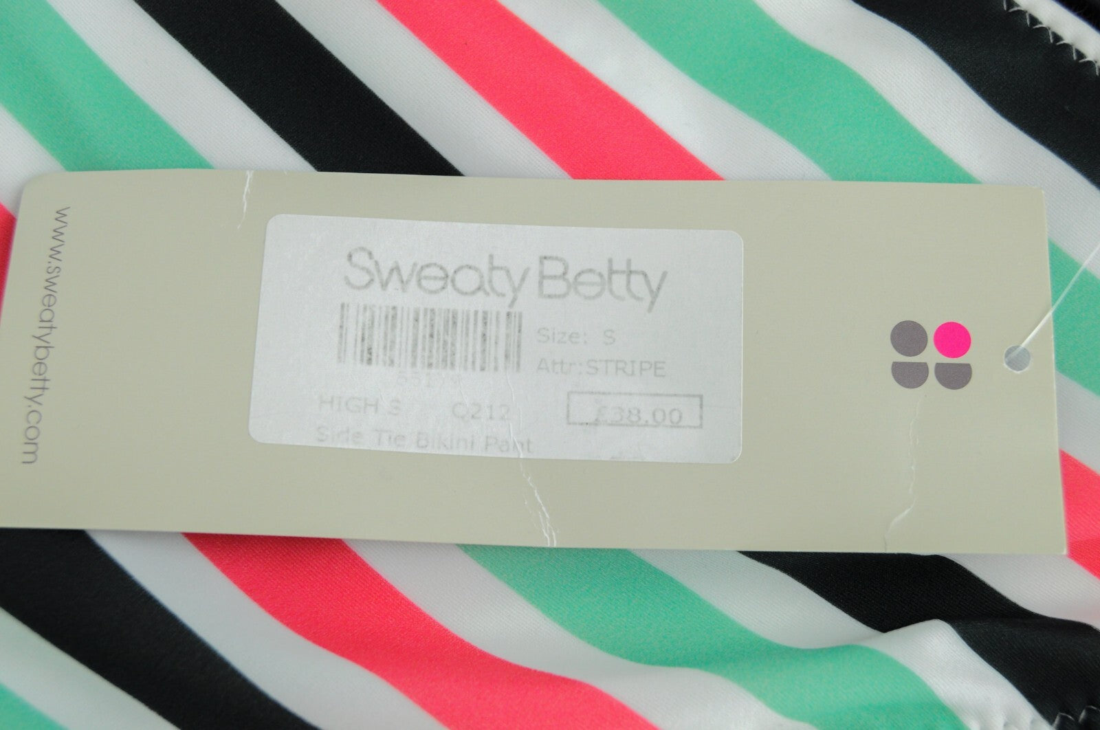 SWEATY BETTY Women Bikini S Multicolour Striped Side Tie Swimwear