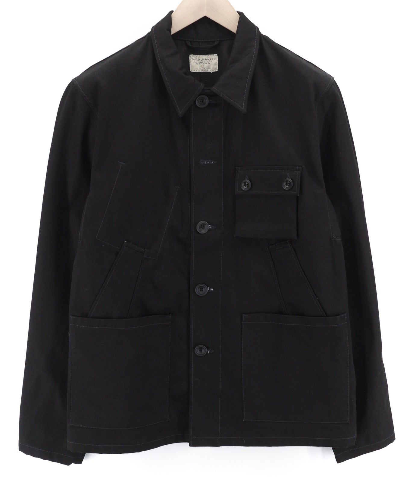 Nudie Jeans vyriška striukė M PL kaklo, juoda, be pamušalo, ekologiška medvilnė, juodos kišenės 