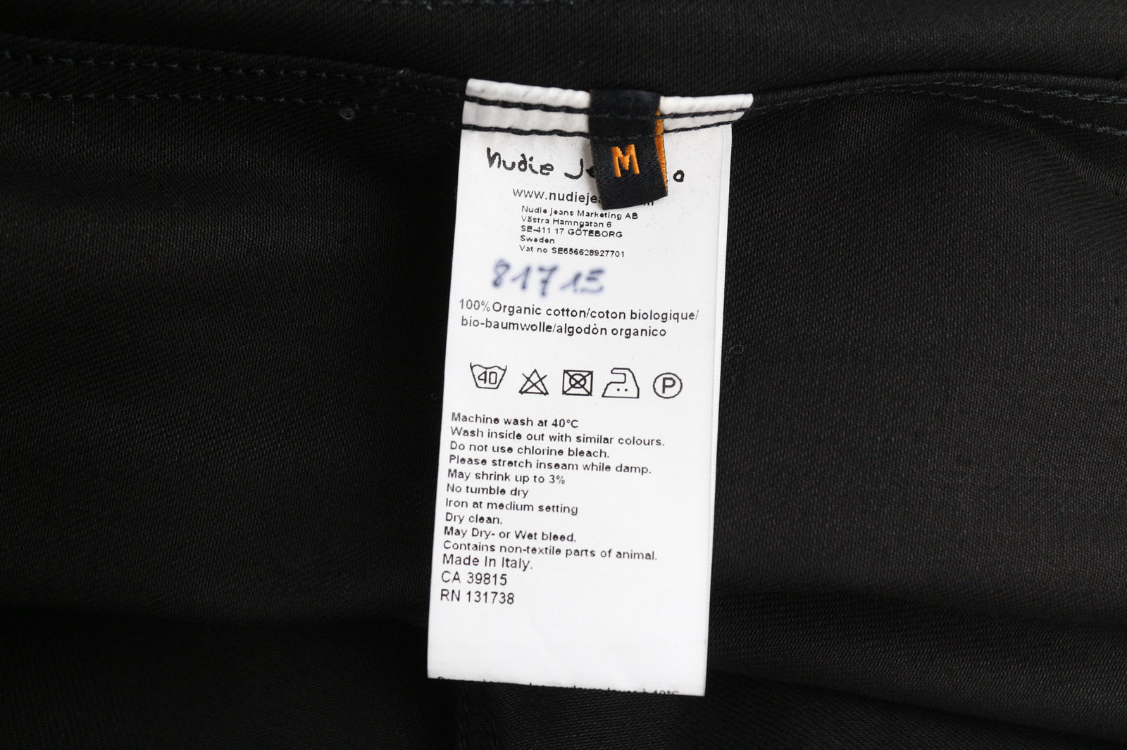 Nudie Jeans vyriška striukė M PL kaklo, juoda, be pamušalo, ekologiška medvilnė, juodos kišenės 