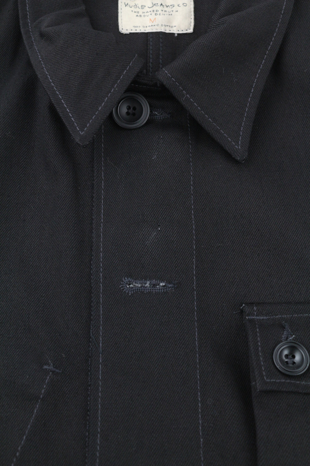 Nudie Jeans vyriška striukė M PL kaklo, juoda, be pamušalo, ekologiška medvilnė, juodos kišenės 