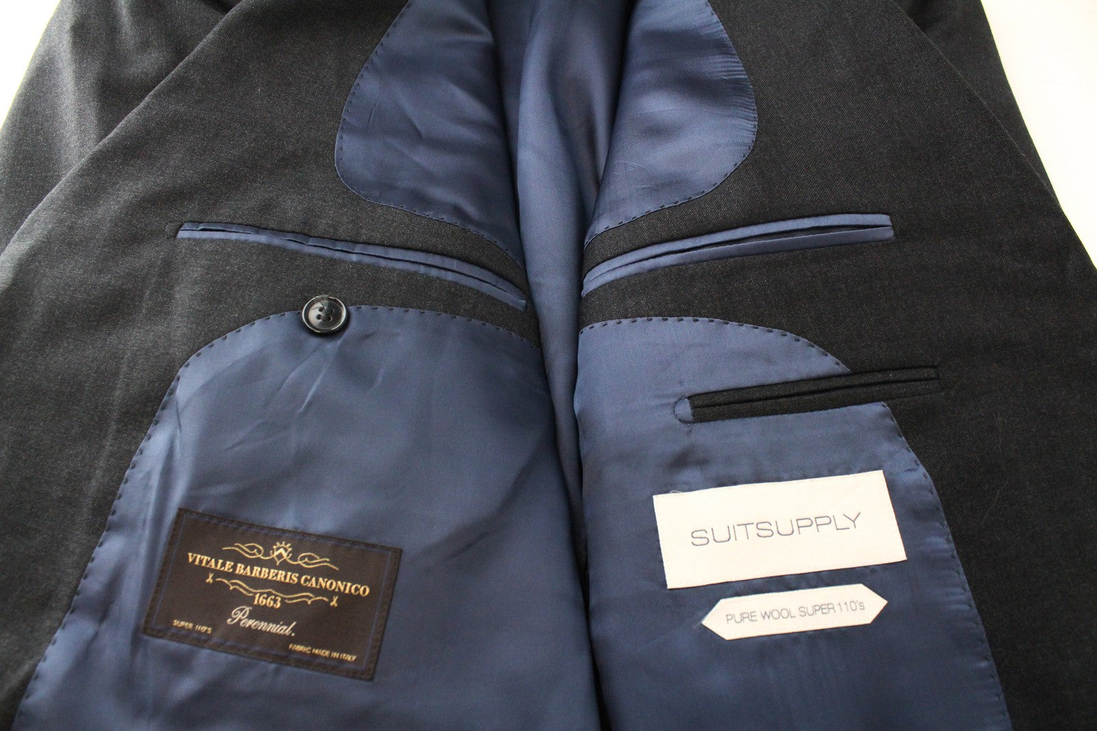 „SUITSUPPLY Lazio UK50R“ vyriškas švarkas iš grynos vilnos „Super 110's Slim“ tamsiai mėlynas oficialus kostiumas 