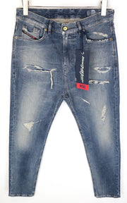 DIESEL D-Vider-T 0890A vyriški džinsai W32 morkų rašto, tamprūs, mėlyni, plėšyti 