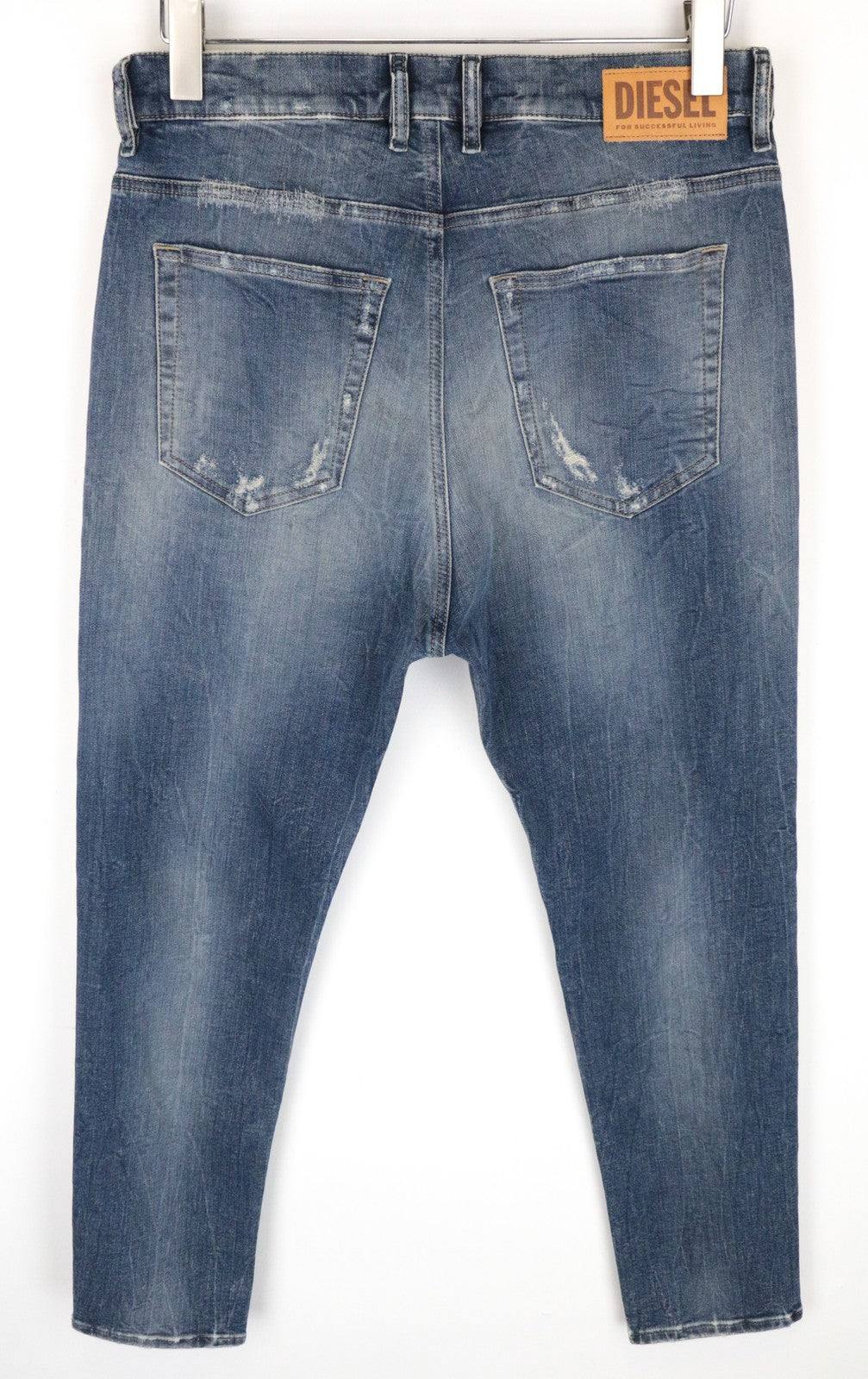 DIESEL D-Vider-T 0890A vyriški džinsai W32 morkų rašto, tamprūs, mėlyni, plėšyti 