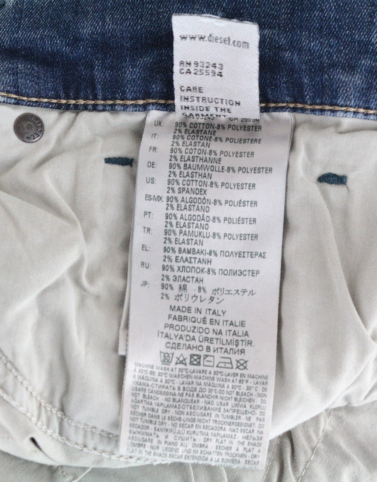 DIESEL D-Vider-T 0890A vyriški džinsai W32 morkų rašto, tamprūs, mėlyni, plėšyti 