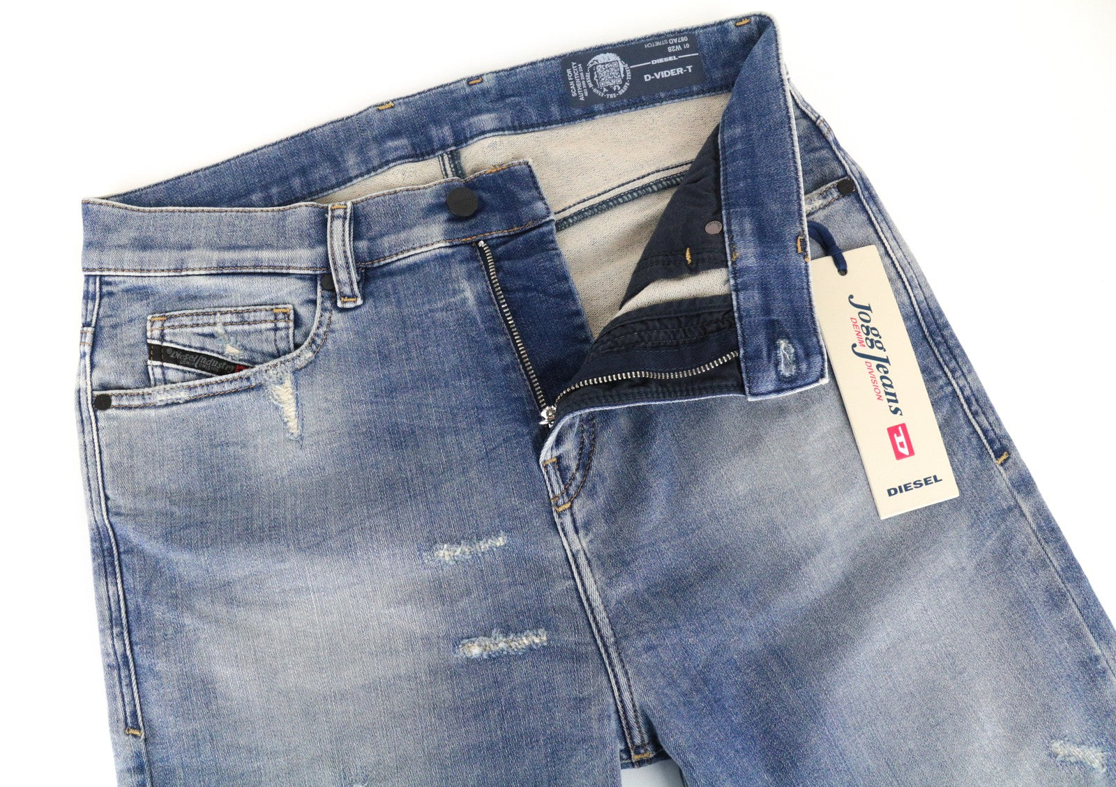 DIESEL D-Vider-T 087AD vyriški džinsai W28 morkų kirpimo medvilniniai tamprūs mėlyni 