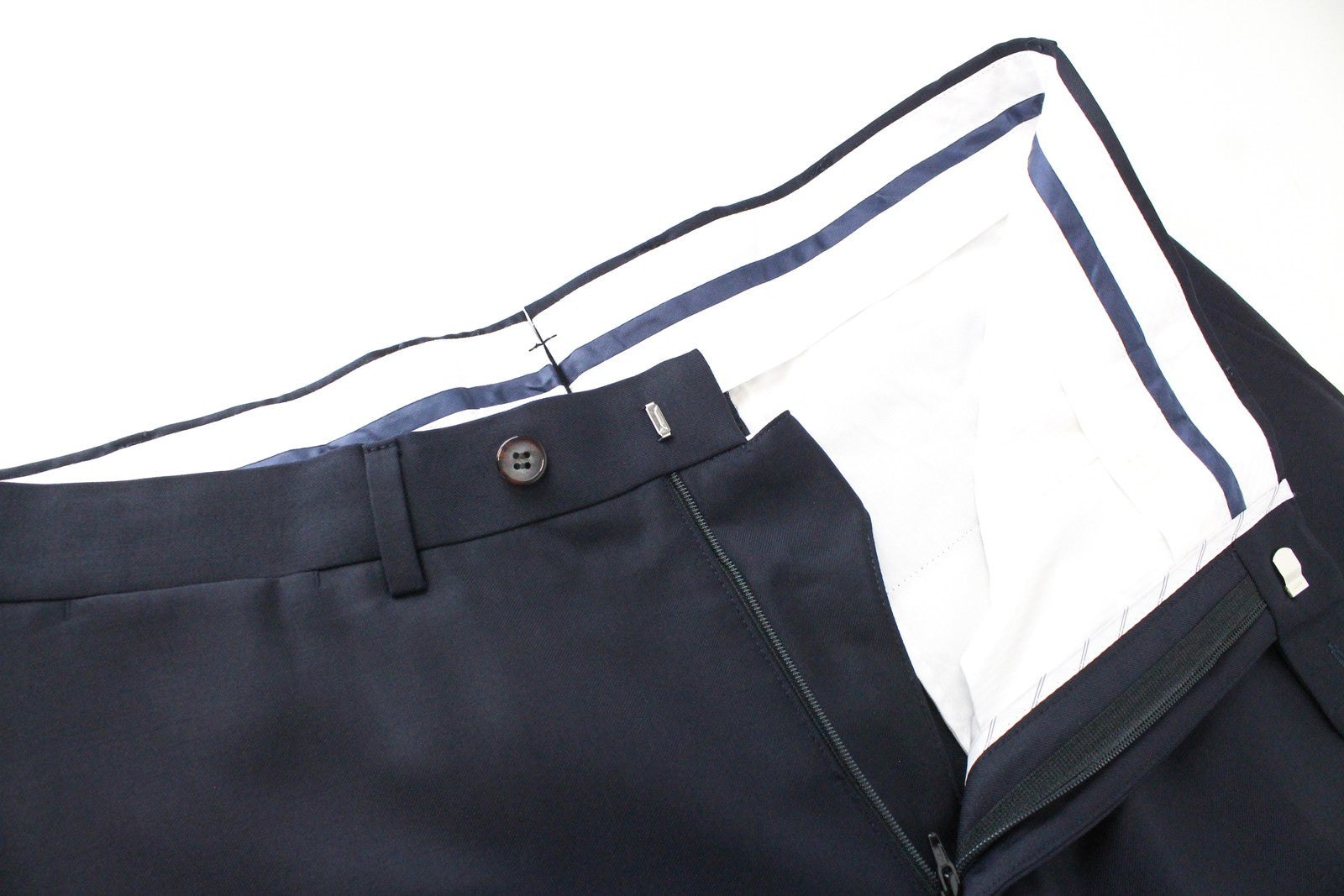 SUITSUPPLY UK36S Navy Wool Men's Pleated Trousers Slit Pocket Lined