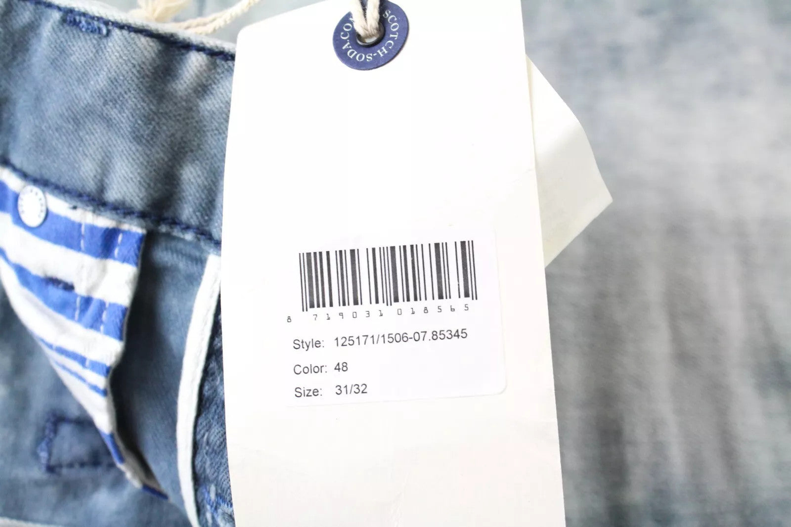 SCOTCH &amp; SODA W31/L32 Ralston mėlyni vyriški džinsai, ploni, skalbti, tamprūs džinsai 