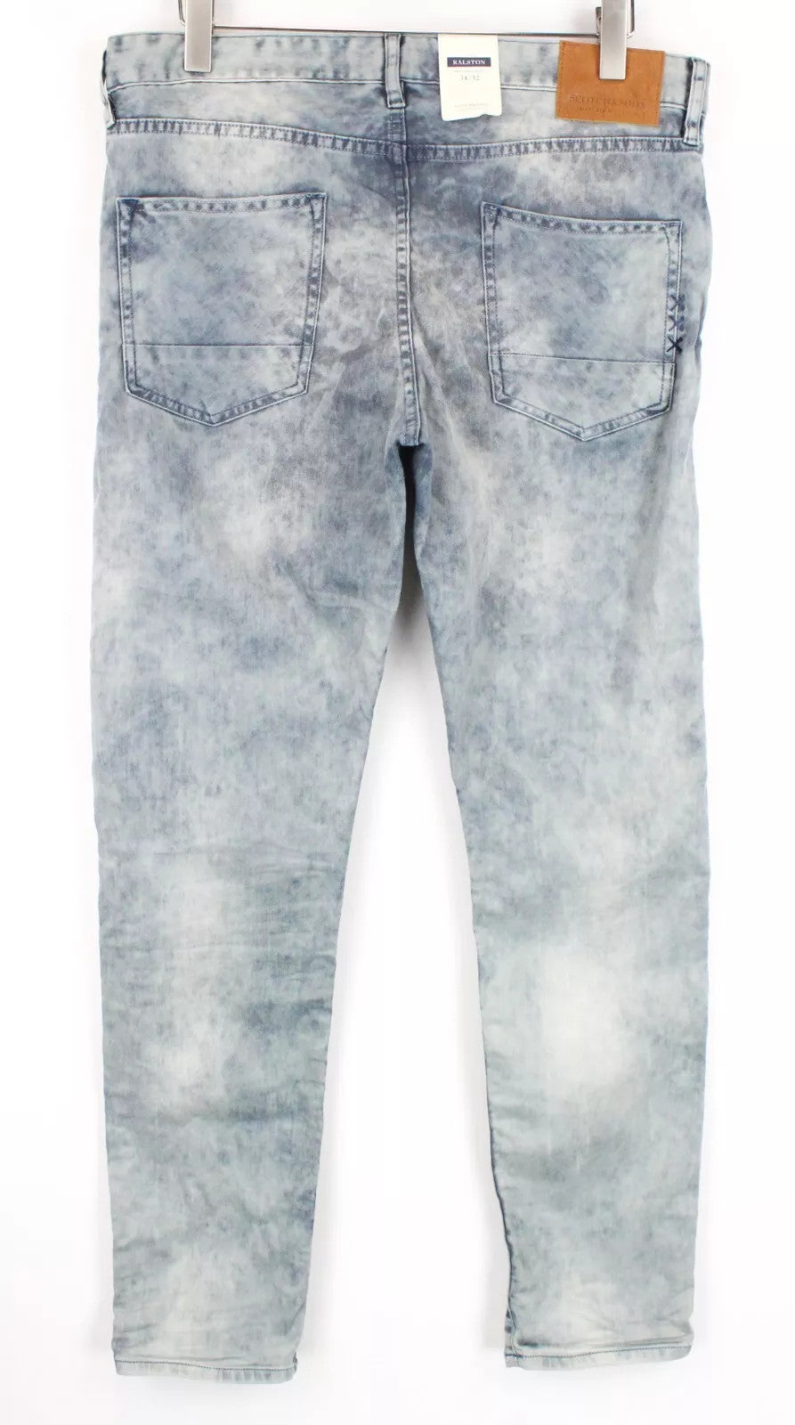 SCOTCH &amp; SODA Ralston mėlyni vyriški džinsai W34/L32 su 5 kišenėmis, skalbti, ploni, tamprūs 