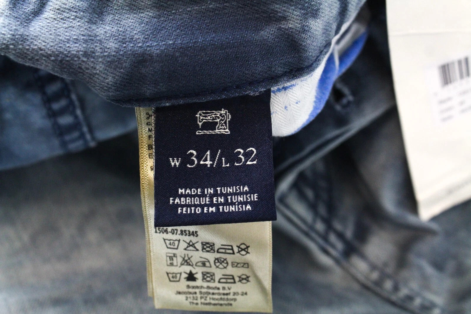 SCOTCH &amp; SODA Ralston mėlyni vyriški džinsai W34/L32 su 5 kišenėmis, skalbti, ploni, tamprūs 