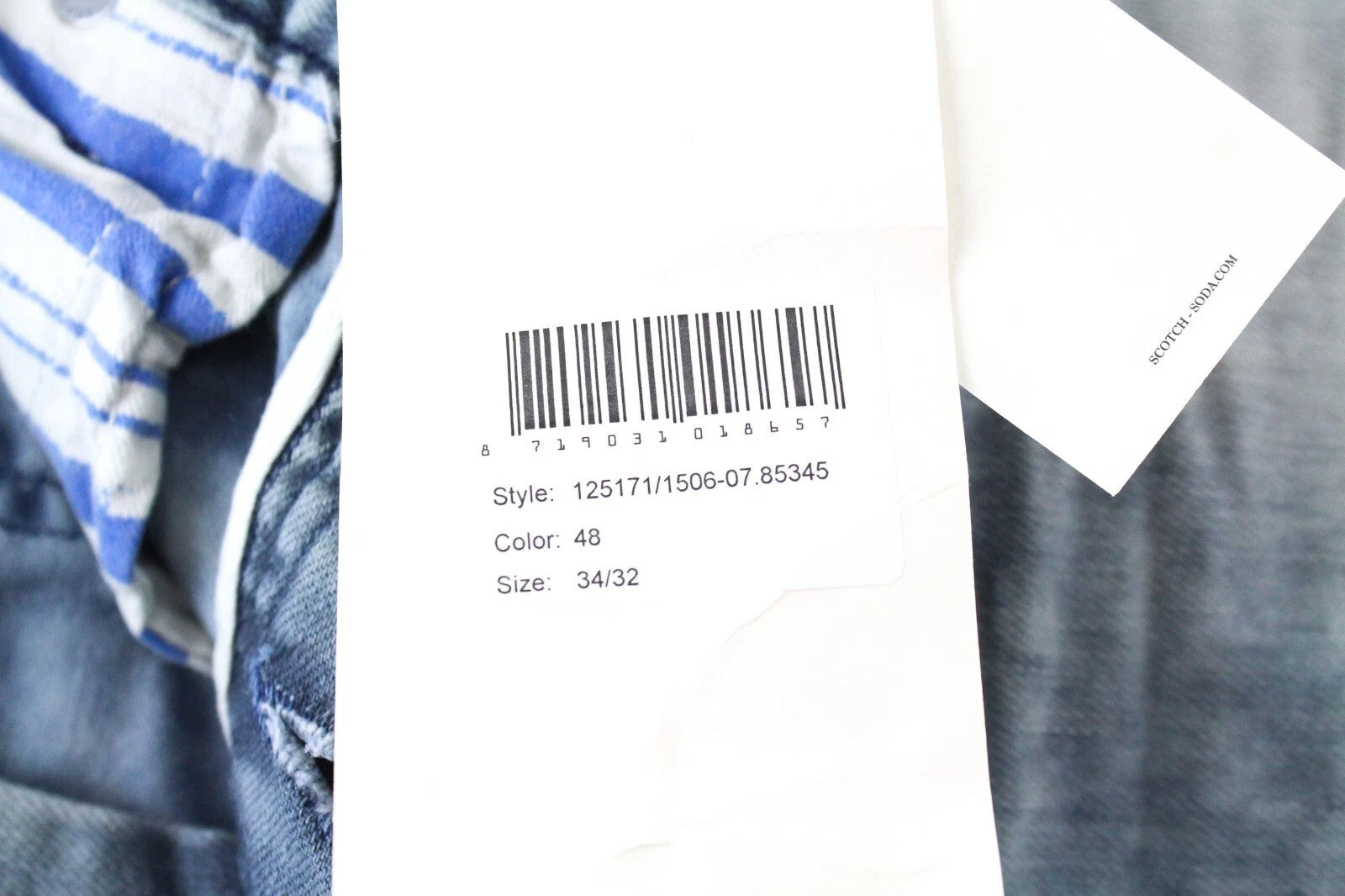 SCOTCH &amp; SODA Ralston mėlyni vyriški džinsai W34/L32 su 5 kišenėmis, skalbti, ploni, tamprūs 