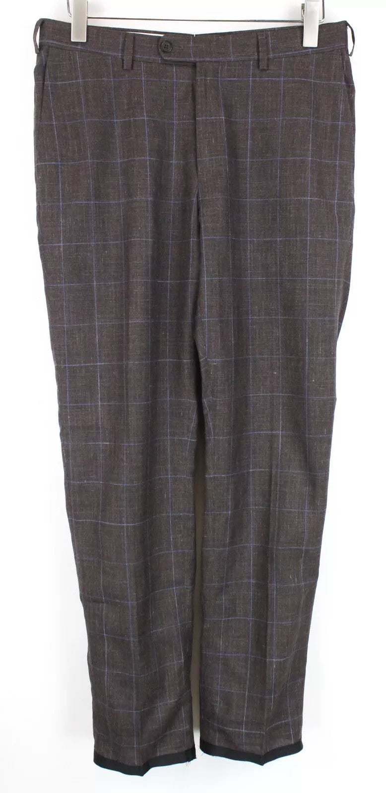 SUITSUPPLY Men Trousers UK38L Checked Brescia Brown Pleated Wool Blend Pants