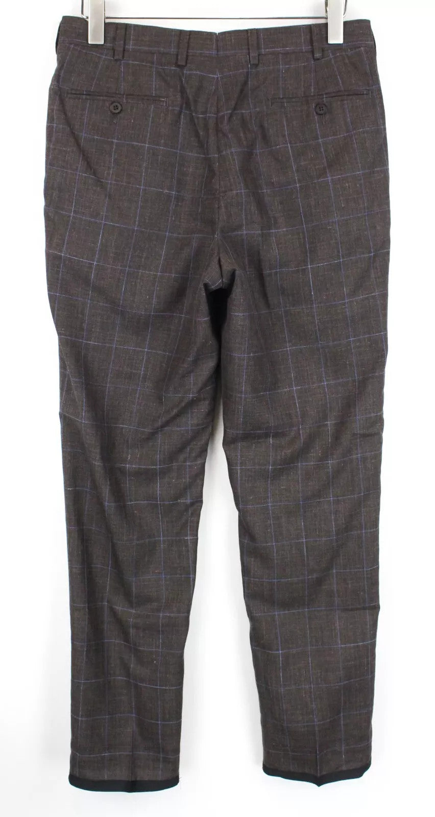 SUITSUPPLY Men Trousers UK38L Checked Brescia Brown Pleated Wool Blend Pants