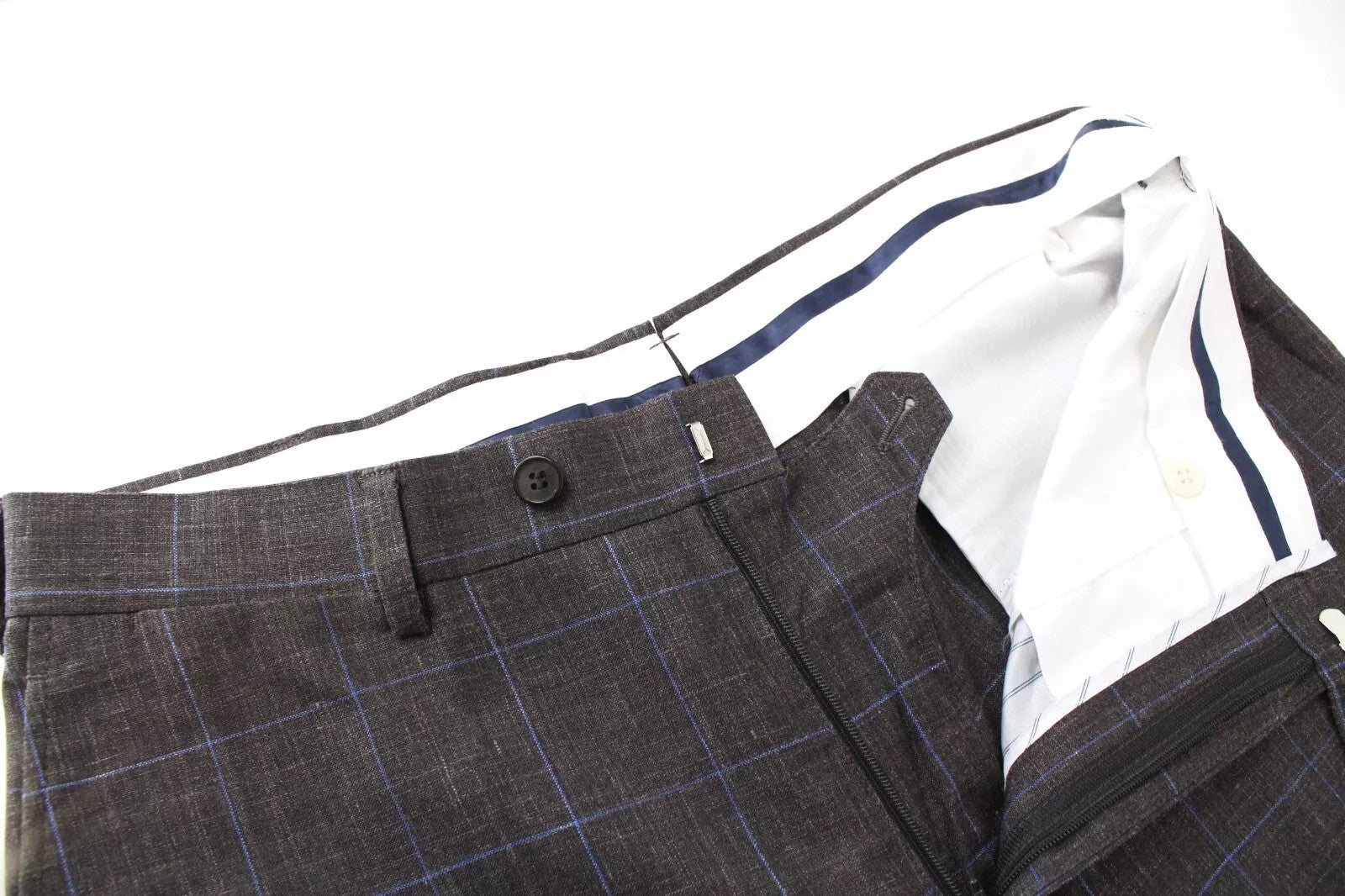 SUITSUPPLY Men Trousers UK38L Checked Brescia Brown Pleated Wool Blend Pants