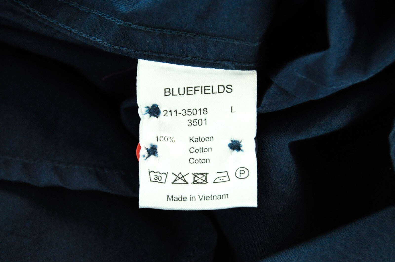 BLUE FIELDS Men Shirt L Blue Button-Down Long Sleeve Cotton with Pocket