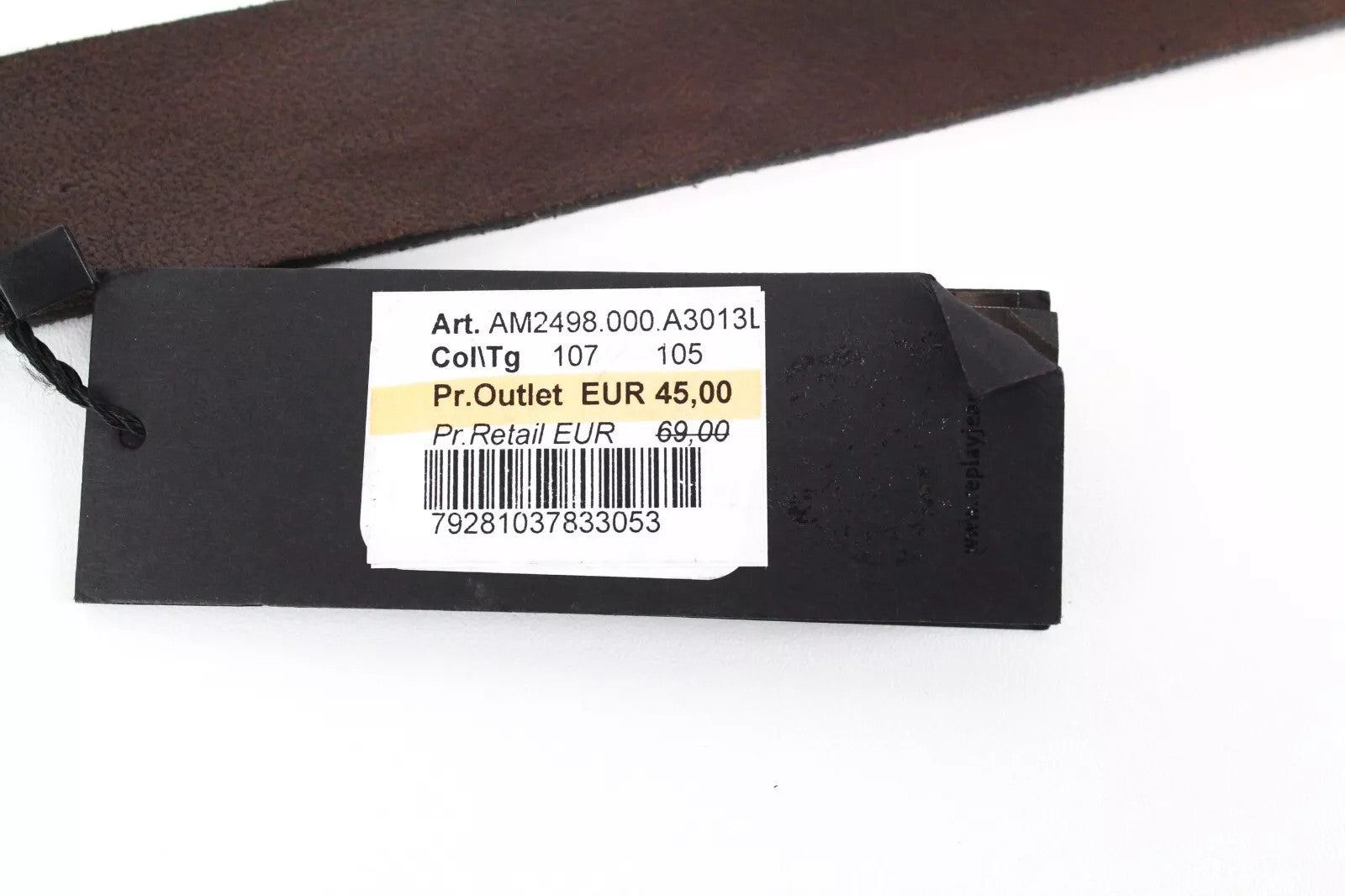 REPLAY odinis diržas 105 cm vyrams rudas karvės odos raštas metalinė sagtis 