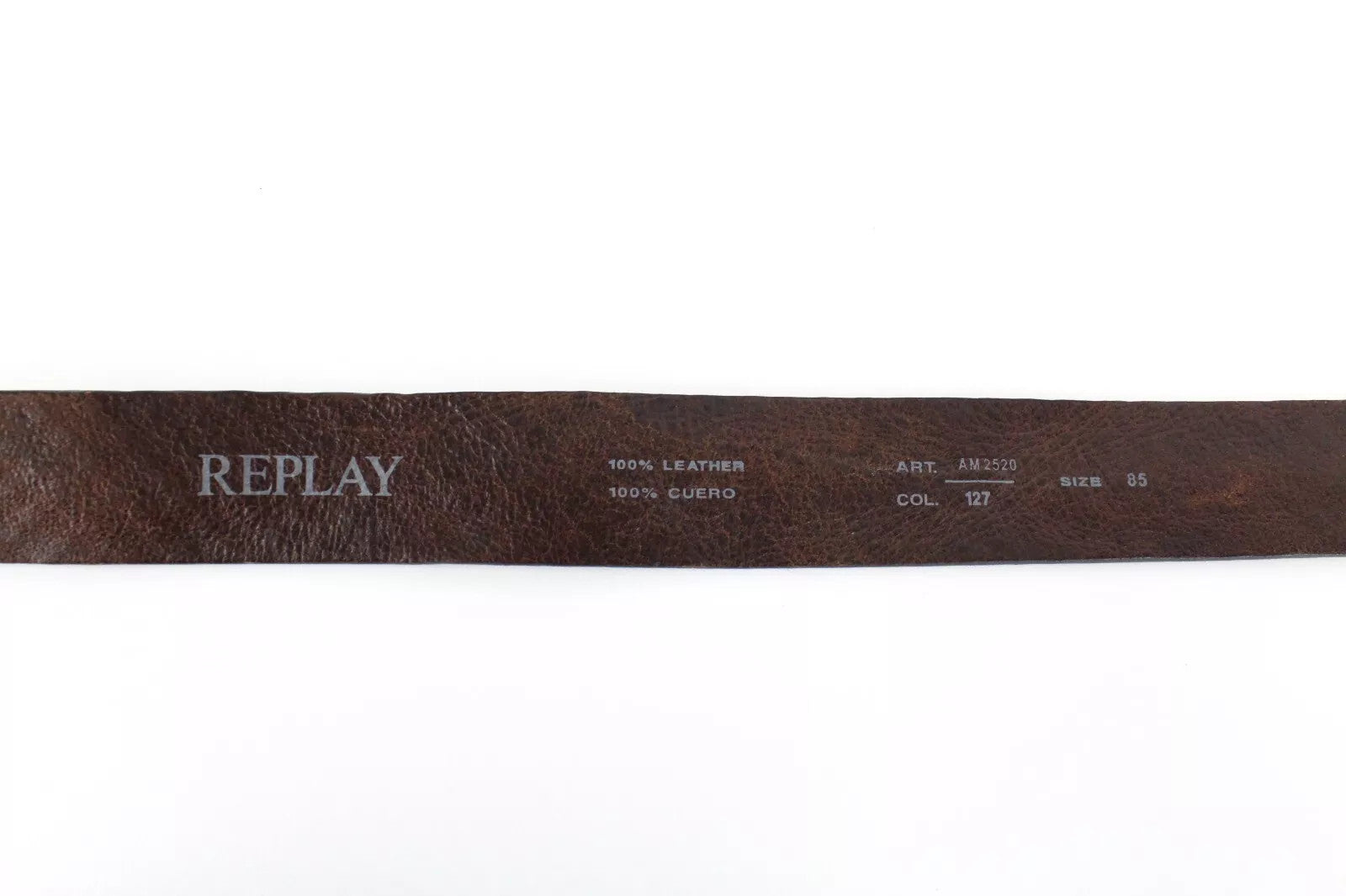 REPLAY 85 cm vyriškas diržas natūralios odos rudas raštas kvadratinė sagtis 