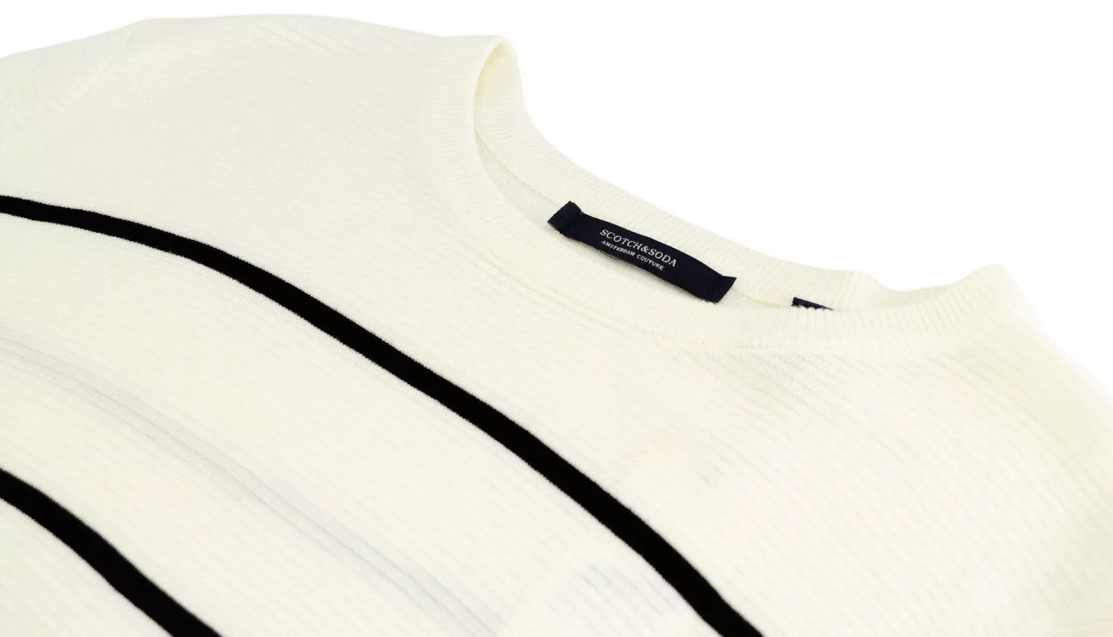 SCOTCH &amp; SODA XL vyriškas megztinis balkšvos spalvos megztinis „Ams Couture“ dryžuotas 