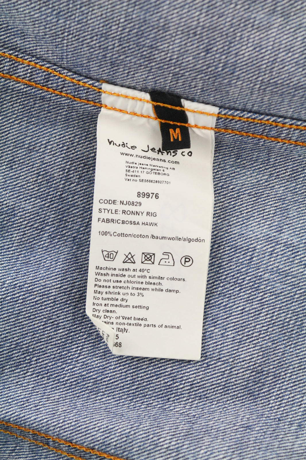 NUDIE Ronny Rig Bossa Hawk vyriška striukė M mėlyna PL kaklo iškirpte be pamušalo, kišenės išblukusios 