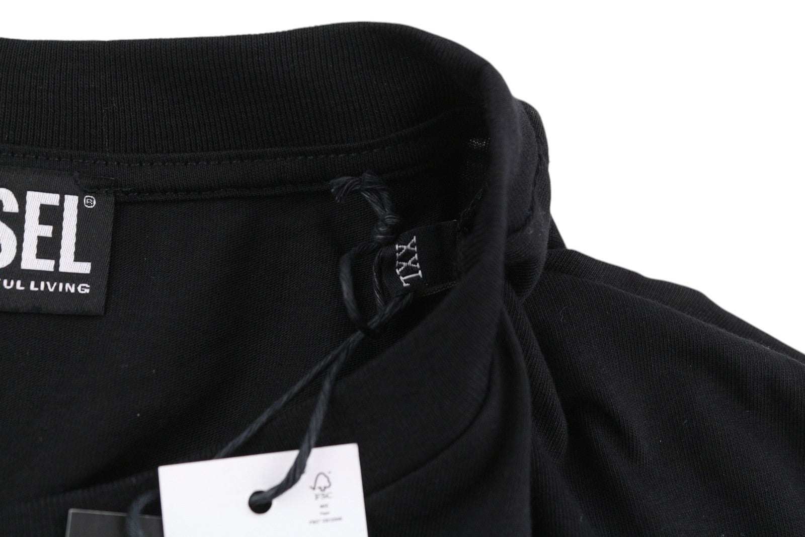 DIESEL T-Just-LS-Slits-B53 Men T-Shirt 2XL Black Pullover Crew Neck Cotton