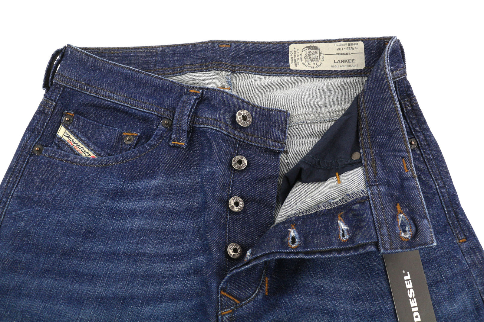 DIESEL Larkee R845B vyriški džinsai W28/L32 Regular Straight Stretch skalbto mėlyno džinso 