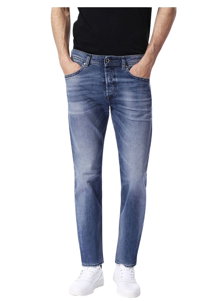 DIESEL Buster 0853P vyriški džinsai W27/L30 Regular Slim Tapered Stretch Washed Blue 
