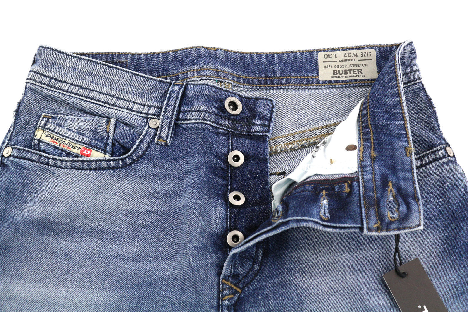 DIESEL Buster 0853P vyriški džinsai W27/L30 Regular Slim Tapered Stretch Washed Blue 