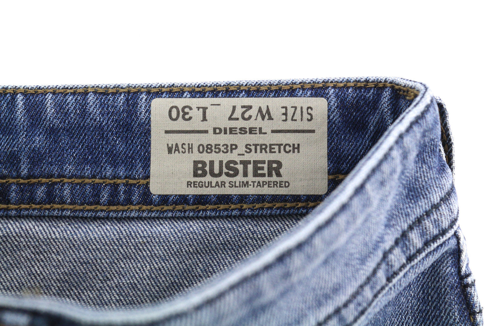 DIESEL Buster 0853P vyriški džinsai W27/L30 Regular Slim Tapered Stretch Washed Blue 