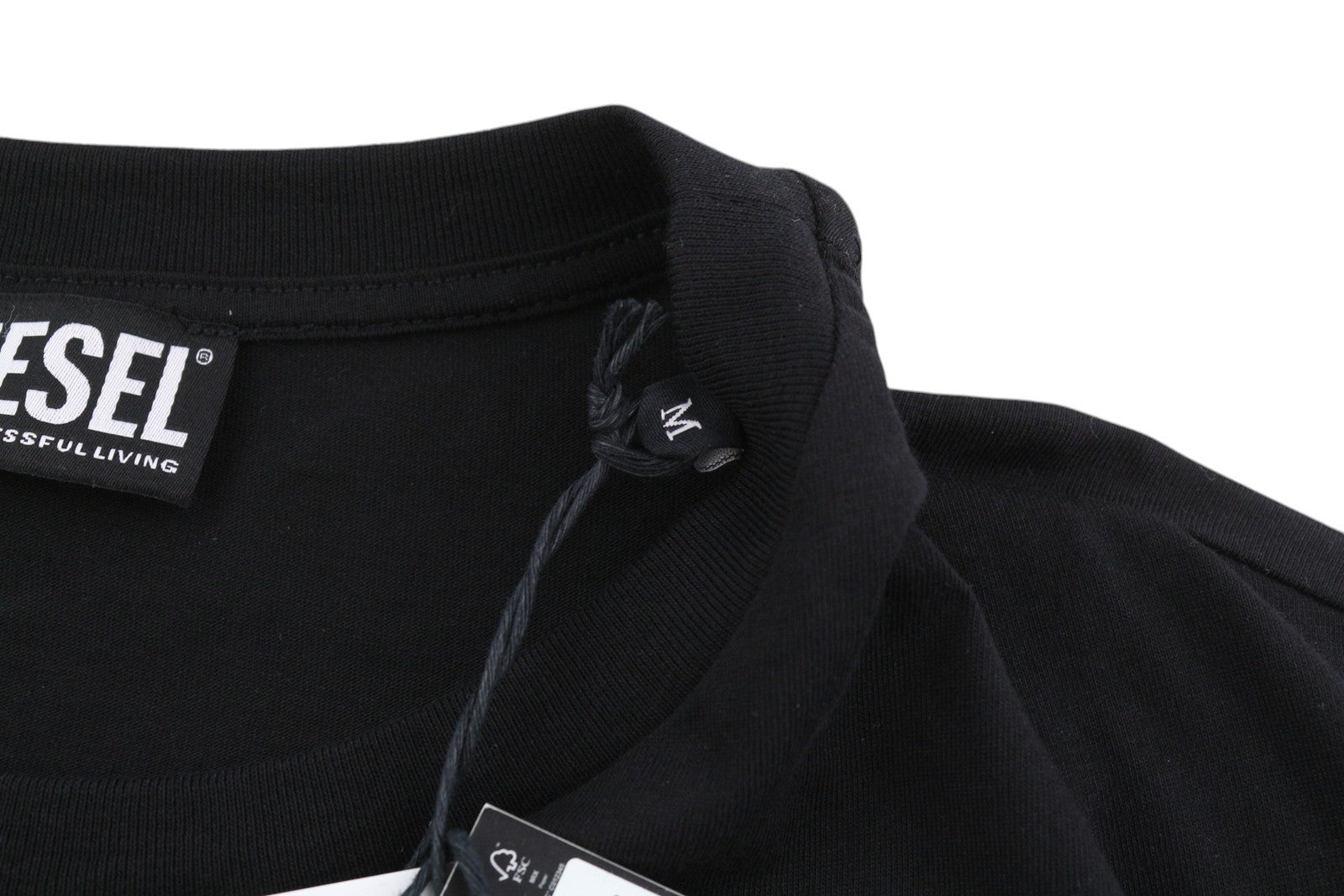 DIESEL T-Just-LS-Slits-B53 Men T-Shirt M Black Pullover Crew Collar Cotton Logo