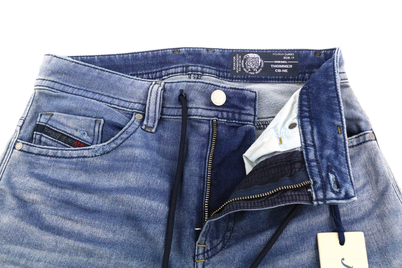 DIESEL Thommer CB-NE C69FC Vyriški džinsai W28 Jogg Sweat Stretch Ripped Distress Blue 