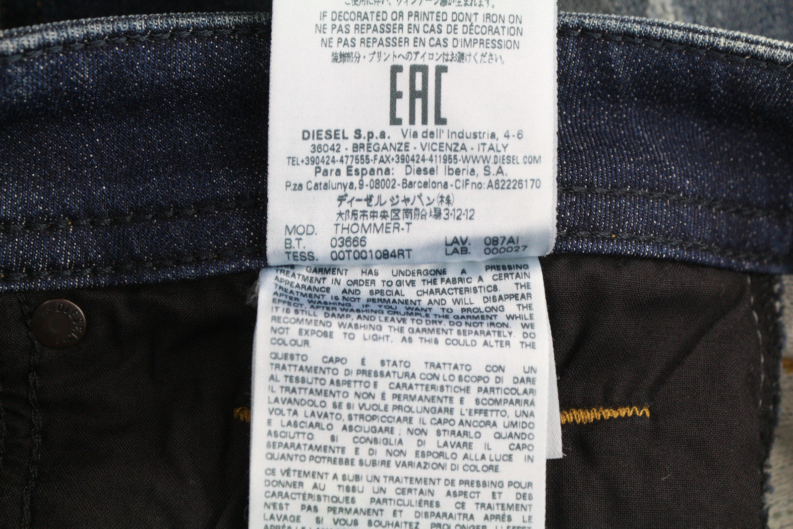 DIESEL Thommer-T 087AI Vyriški džinsai W27 Jogg Sweat Stretch Distress Plyšę skalbti 