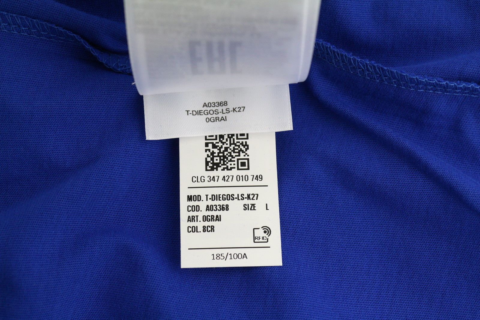 DIESEL T-Diegos-LS-K27 vyriški marškinėliai L dydžio, mėlyni, megztiniai su apvalia kaklu ir logotipu, medvilniniai