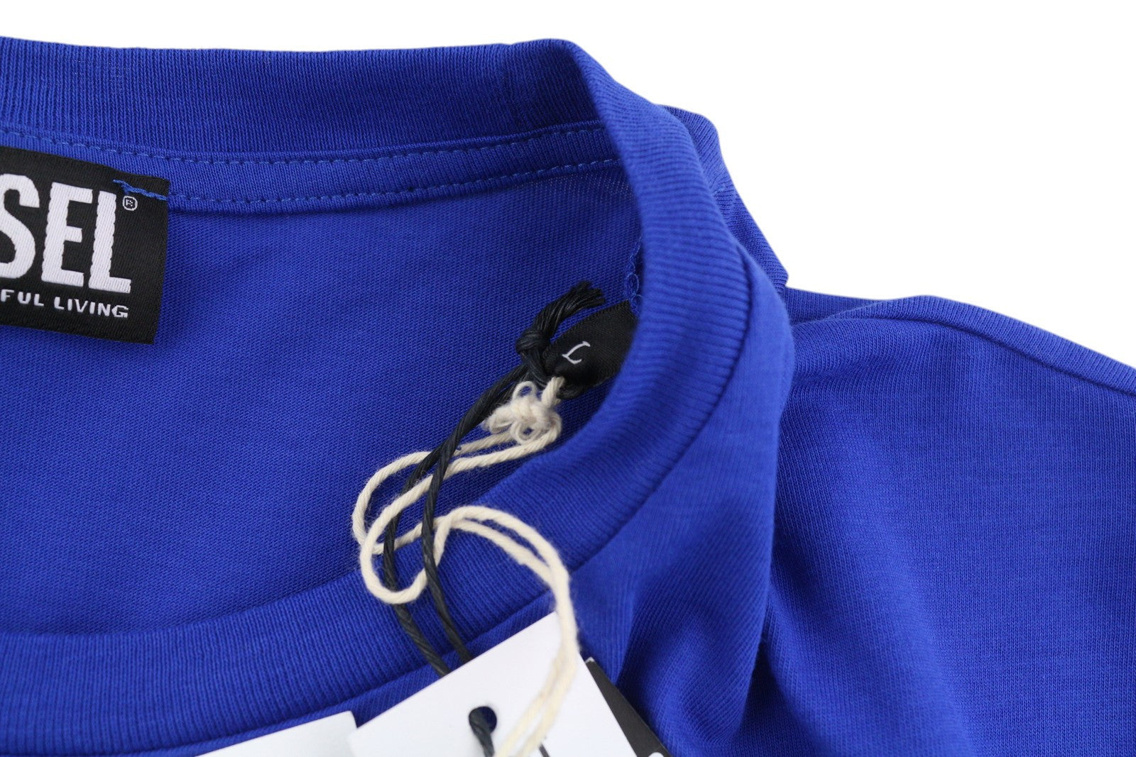 DIESEL T-Diegos-LS-K27 vyriški marškinėliai L dydžio, mėlyni, megztiniai su apvalia kaklu ir logotipu, medvilniniai