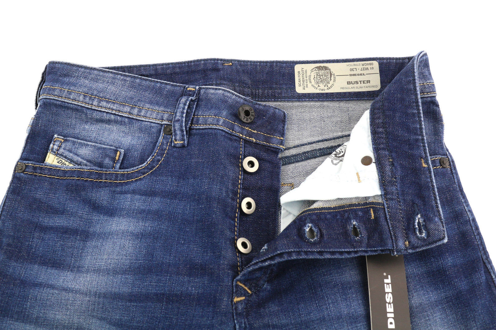 DIESEL Buster 084GR vyriški džinsai W27/L30 Regular Slim Tapered Stretch Washed Blue 